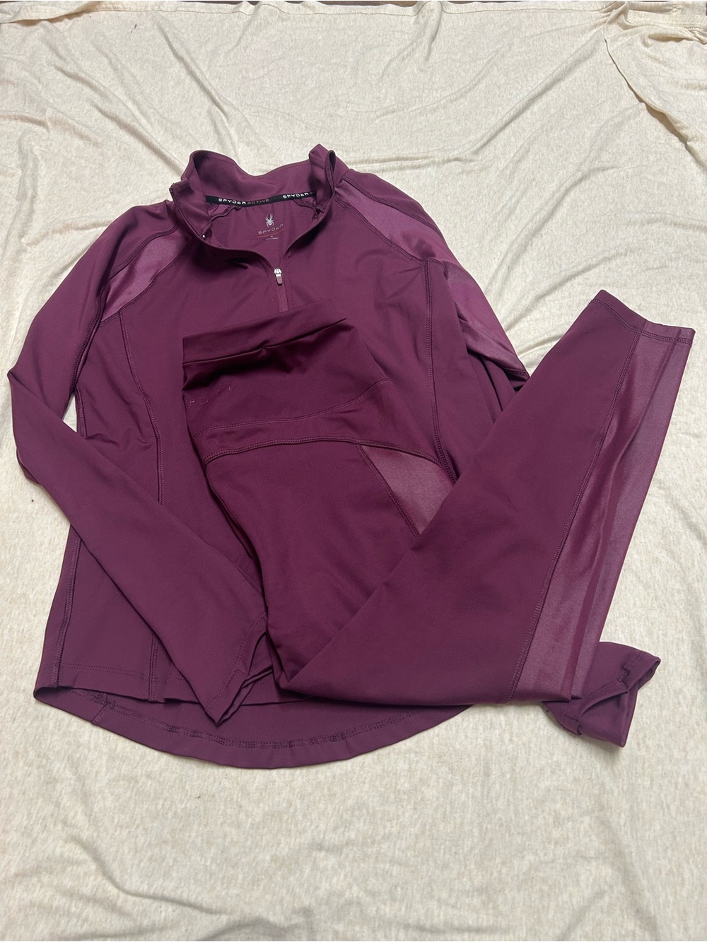 Spyder Activewear Set Quarter Zip Pullover Jacket Legging Purple Shimmer